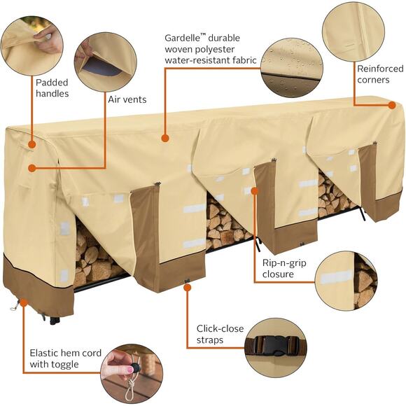 NWT Veranda Classic Accessories Water-Resistant 12 Foot Log Rack Cover, earth - Picture 2 of 15